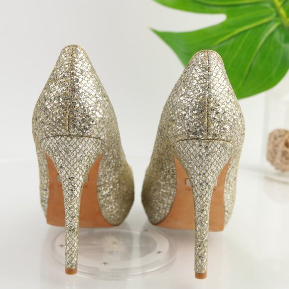 Badgley Mischka Women Humbie Pump Size 7.5 Gold Glitter Platfrom Heel Dress Shoe - Picture 6 of 12